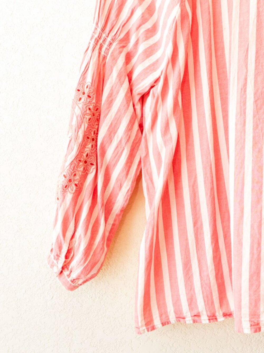 St. John's Bay XL Pink White Stripe Peasant Top Cotton Tassel Boho Embroidered - Picture 12 of 13